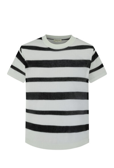Short-sleeved striped knit T-shirt